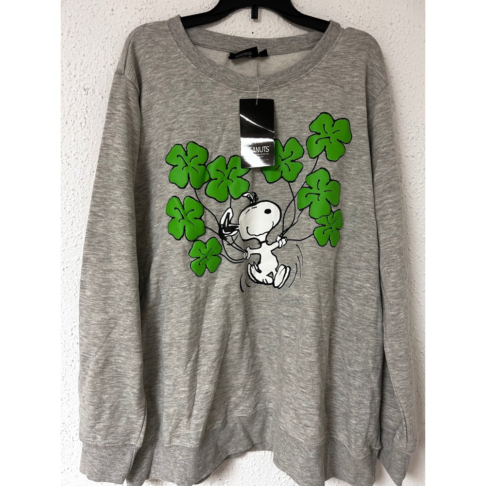 Peanuts Snoopy St Patricks Day Clover Heather Gray Sweatshirt 1X New